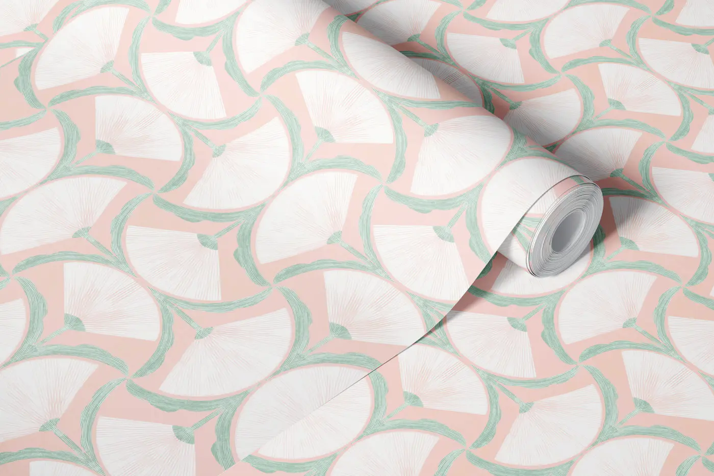 Blush Art Deco Fan Geometric wallpaper roll