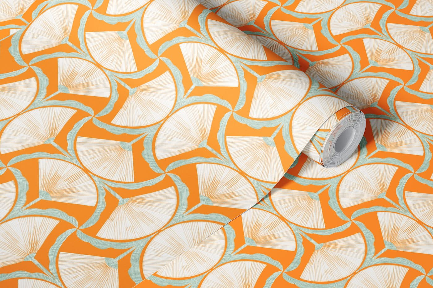 Botanical Balance: Intricate Hand-Drawn Symmetrical Blooms on orange background - GD23-A43 wallpaper roll