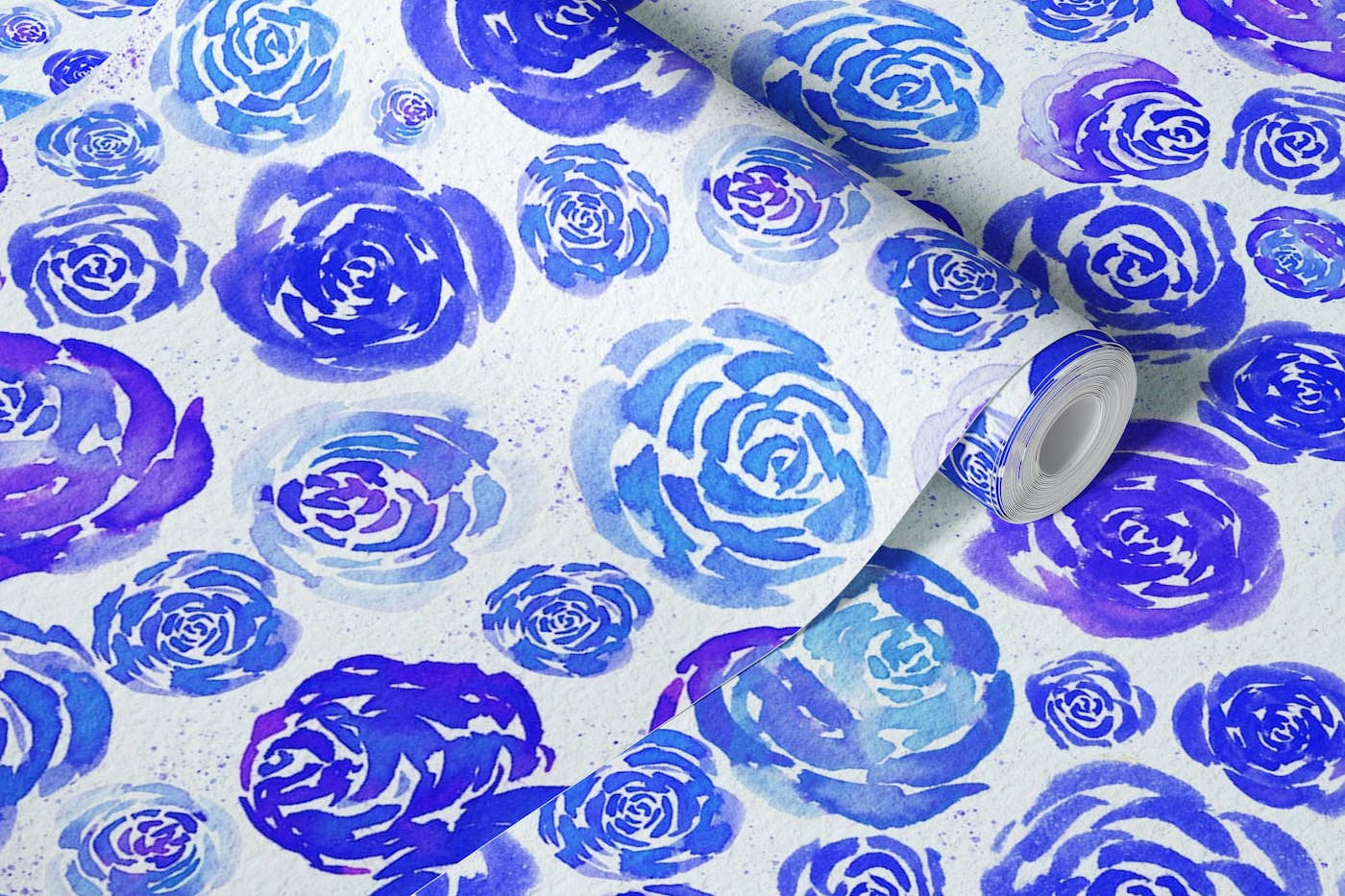 Blue Watercolor Roses wallpaper roll