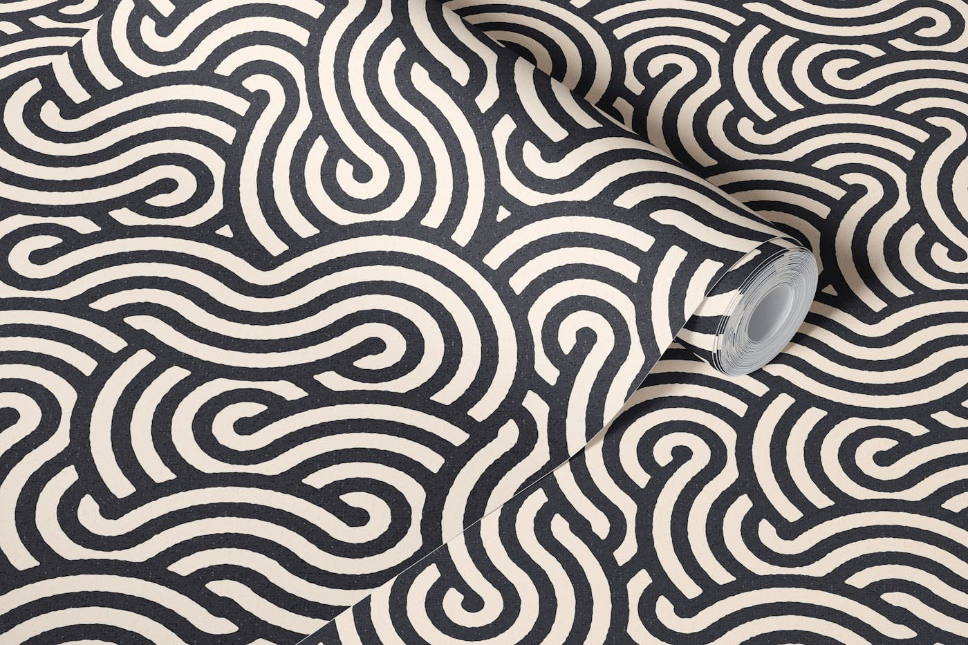 SWIRL Coal and Cream wallpaper roll