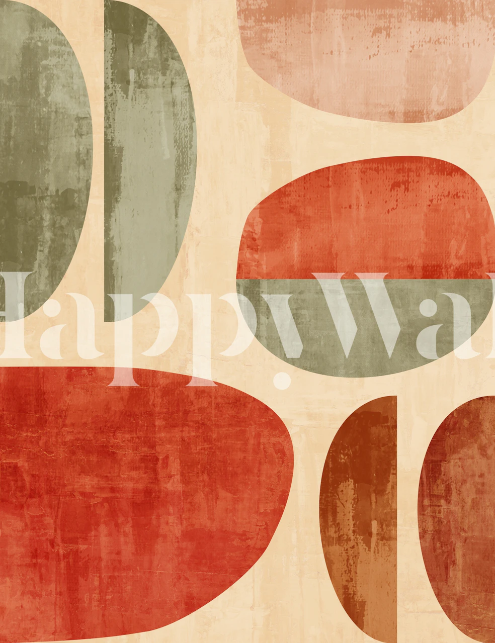 Abstract geometric shapes in red and green on beige wallpaper