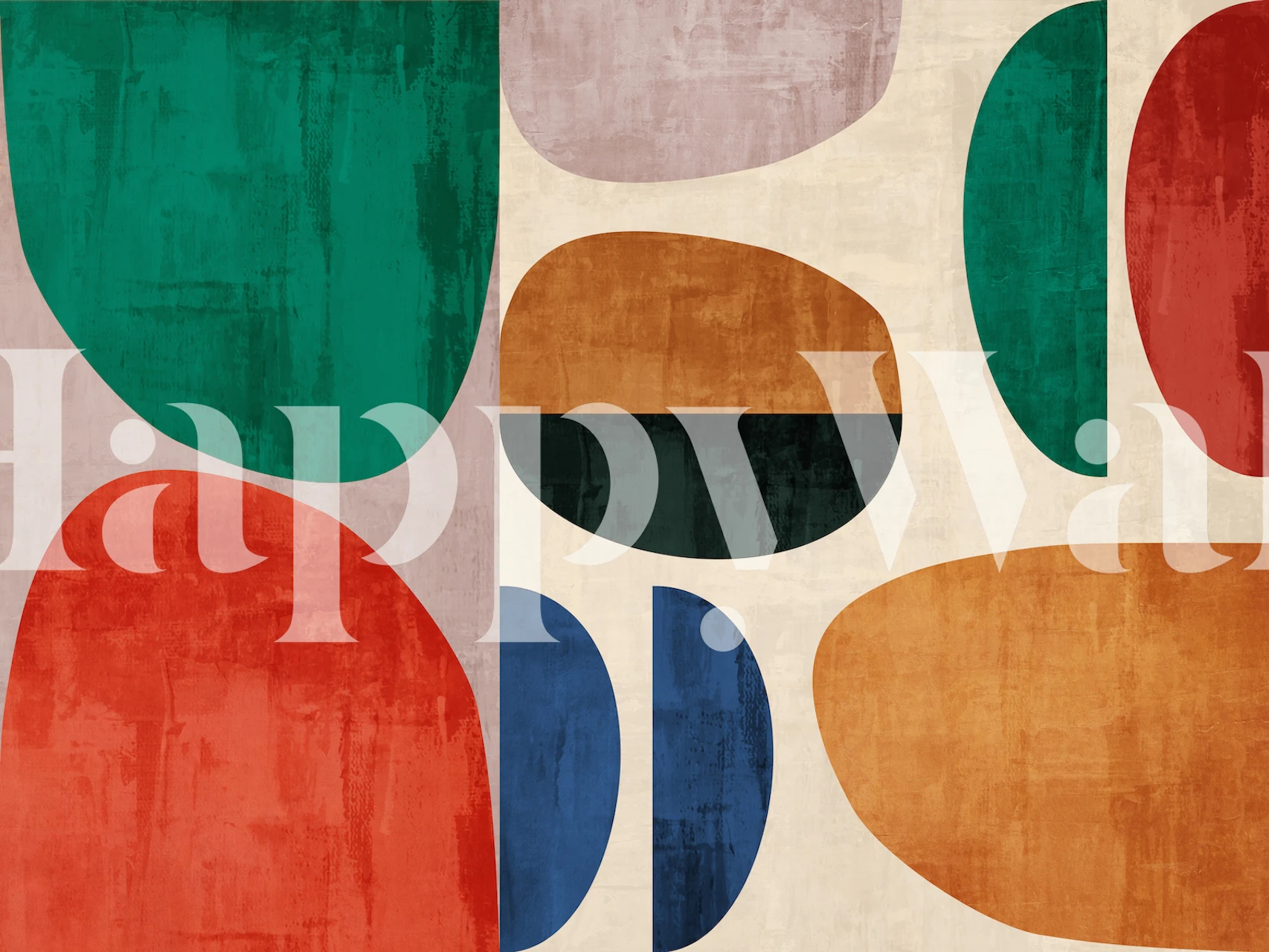 Formes abstraites colorées vertes, rouges et bleues sur fond neutre wallpaper