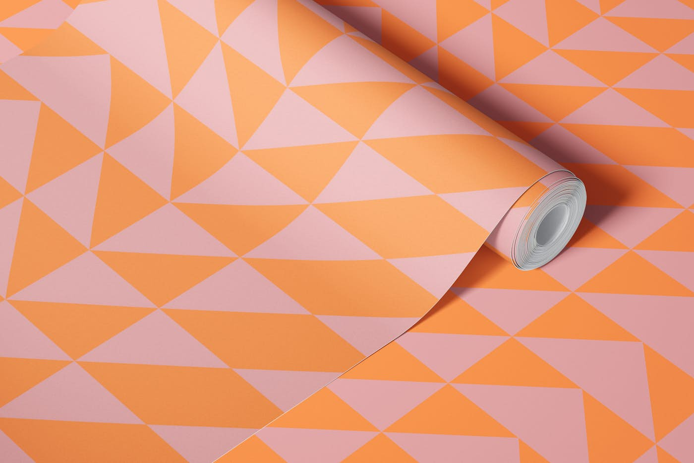 Orange and light pink geometric wallpaper roll