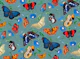 Papillonia - Morning Glory with Butterflies in teal blue