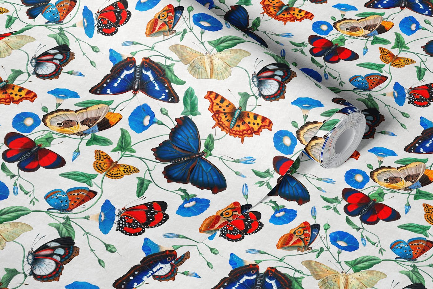 Papillonia - Morning Glory with Butterflies in sone white SMALL wallpaper roll