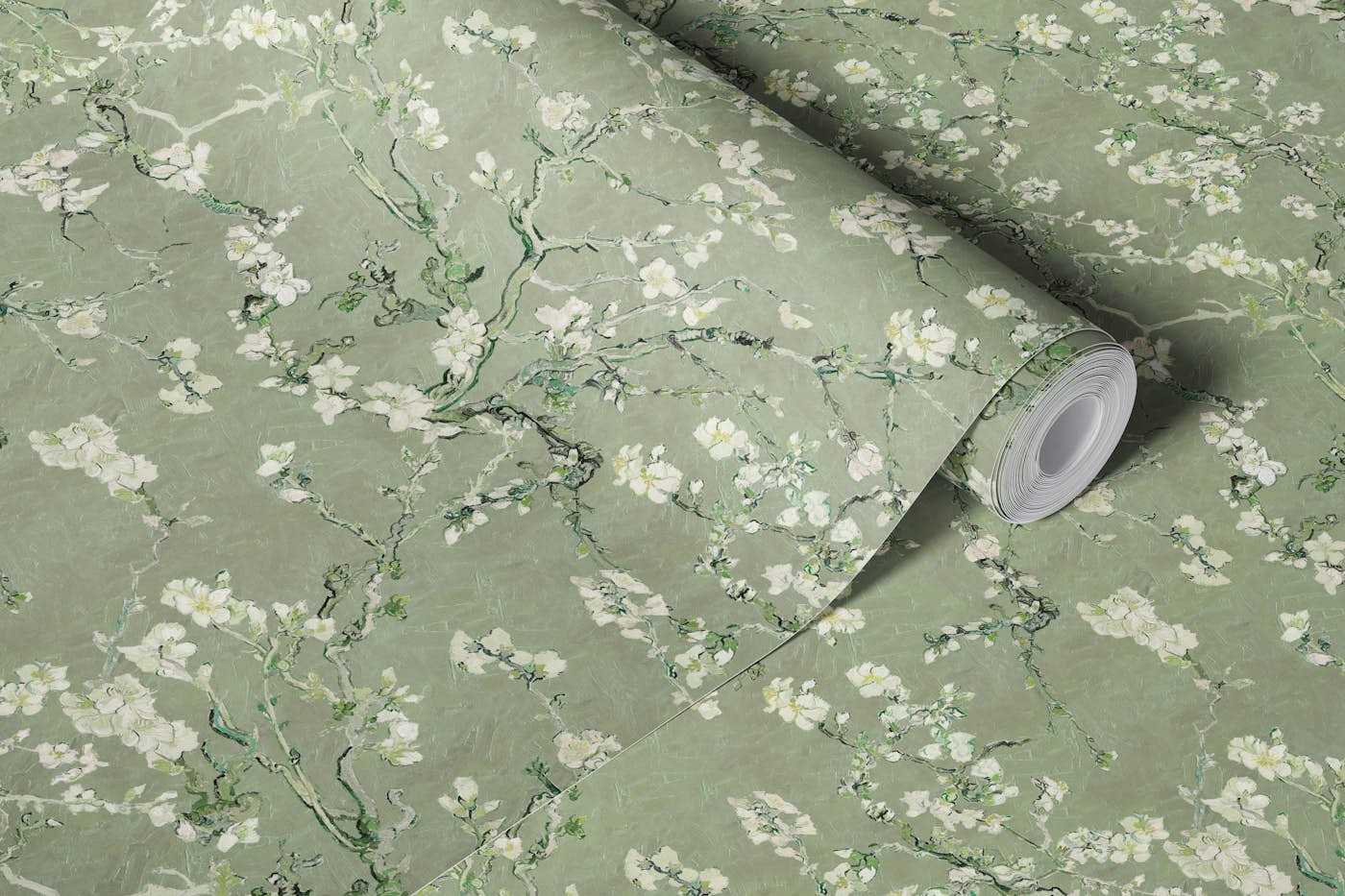 Van Gogh Almond Blossom in Sage Green wallpaper roll