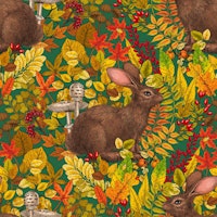 Autumn Rabbit on green papiers peint