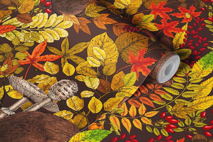 Autumn Rabbit on brownwallpaper roll