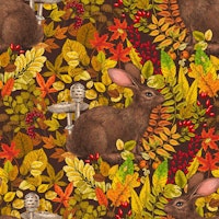 Autumn Rabbit on brown papiers peint