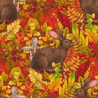 Autumn Rabbit on red papiers peint