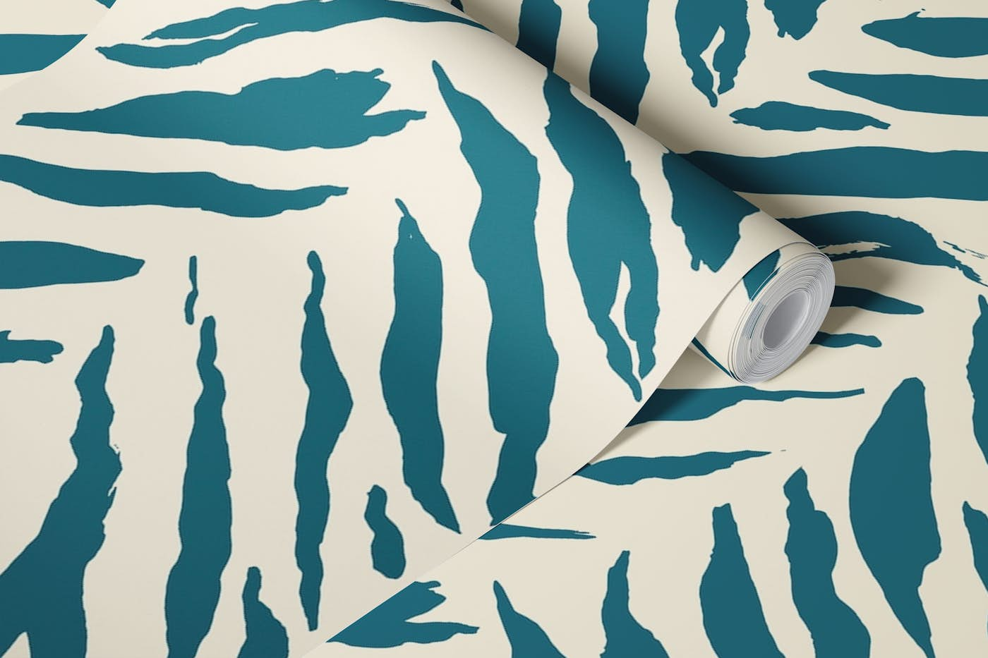 Tiger Stripes - bold animal print - blue wallpaper roll