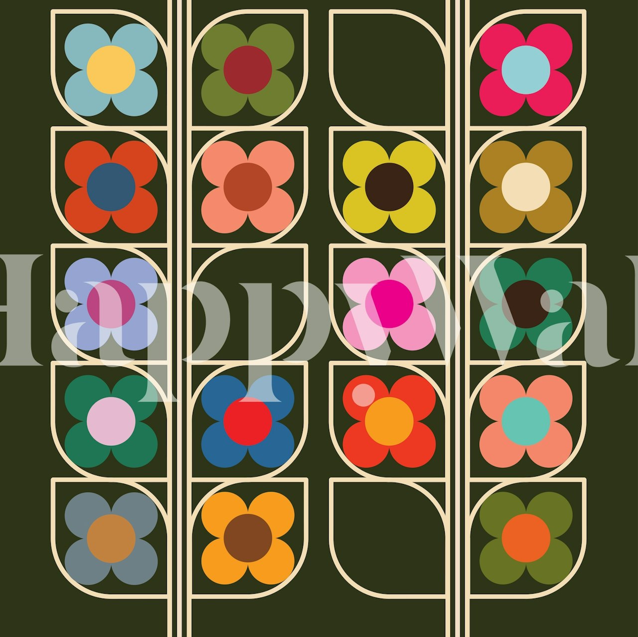 Triple Vine Bloom kukkakuvio tapetti huoneessa