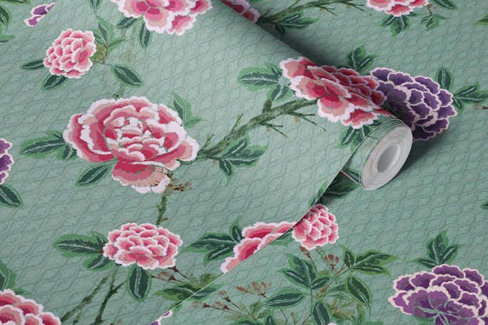 Chrysantemums tealwallpaper roll