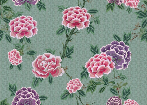 Chinoiserie Chrysanthemums florals teal