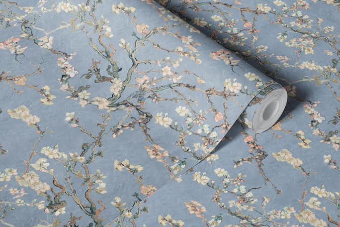 Van Gogh Almond Blossom pigeon blue blush pink olive creamwallpaper roll