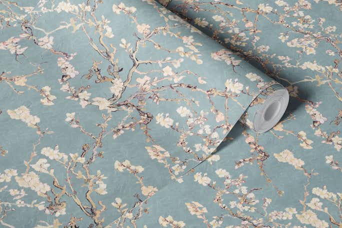 Van Gogh Almond Blossom slate blue cream pink olive greenwallpaper roll