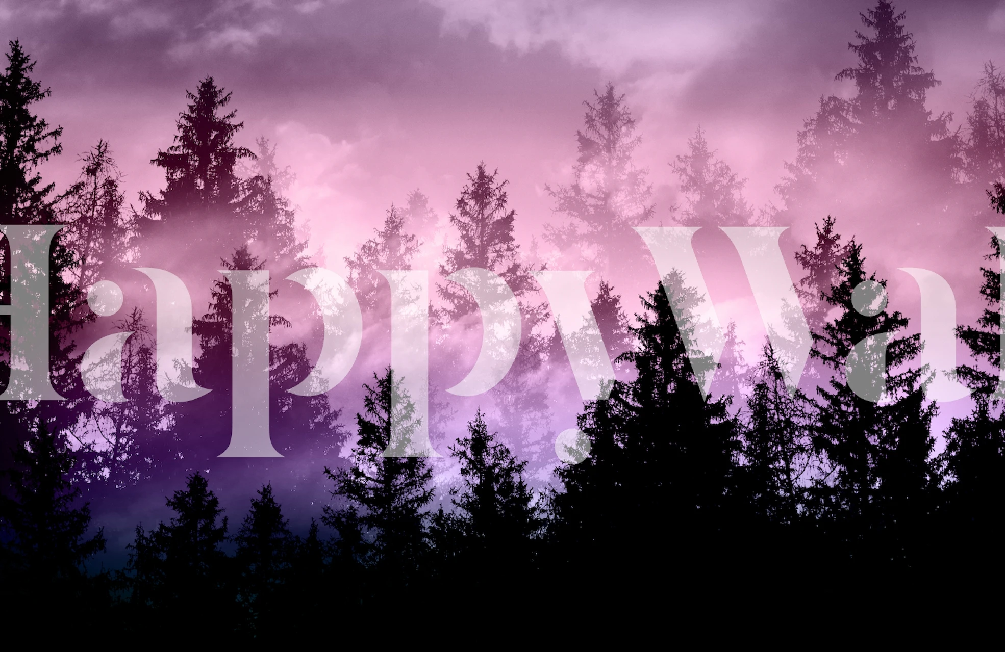 Mystical forest silhouette in purple mist wallpaper