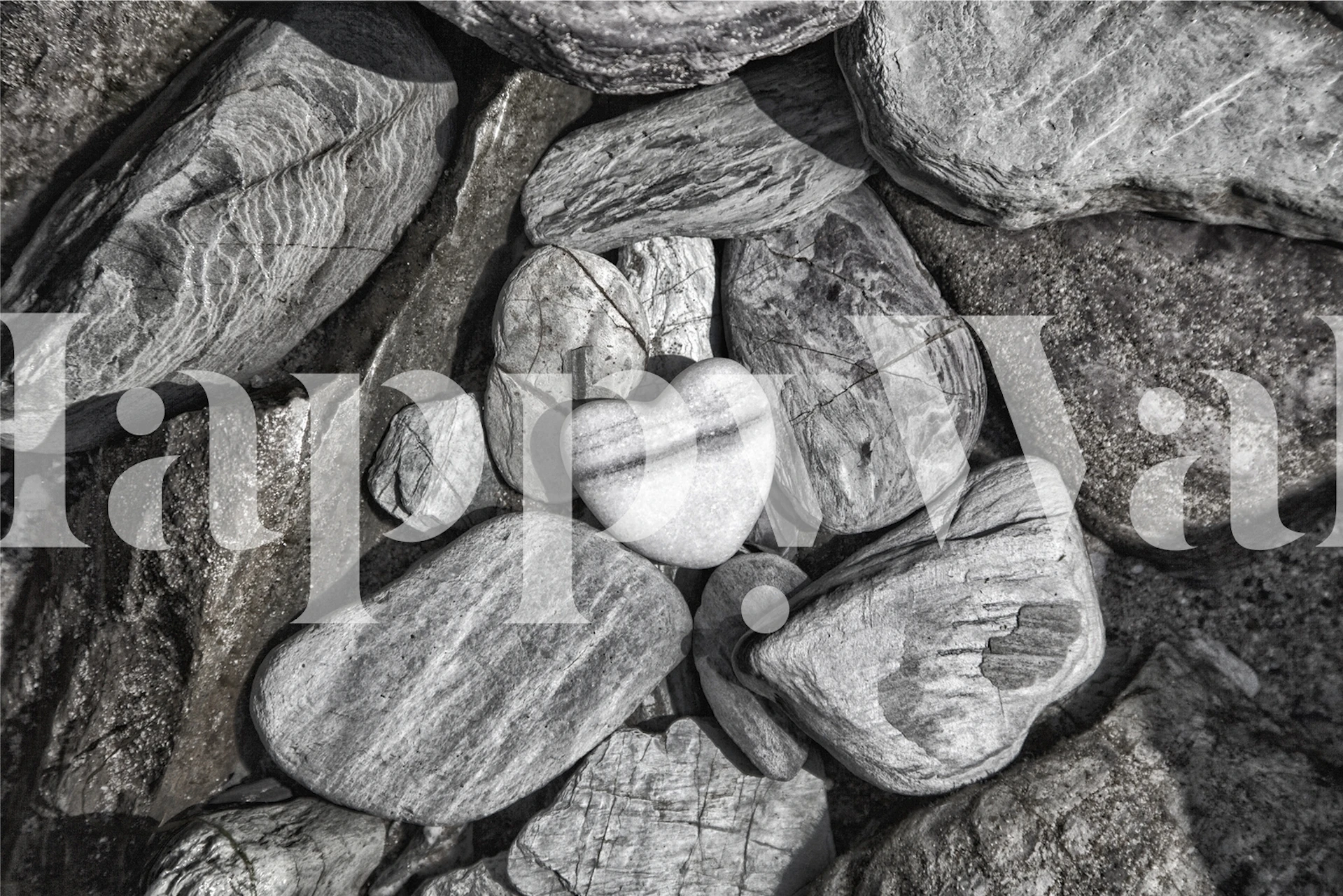 Black and white heart-shaped marble design on rocky surface wallpaper