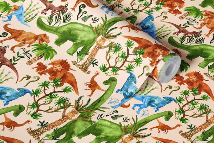 Watercolor dinosaurswallpaper roll