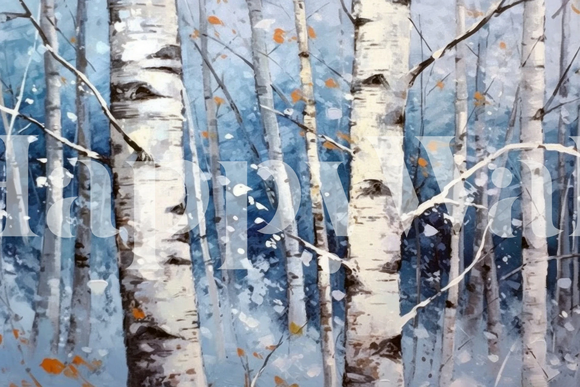 Snowy birch forest tapeta prikazana u sobi