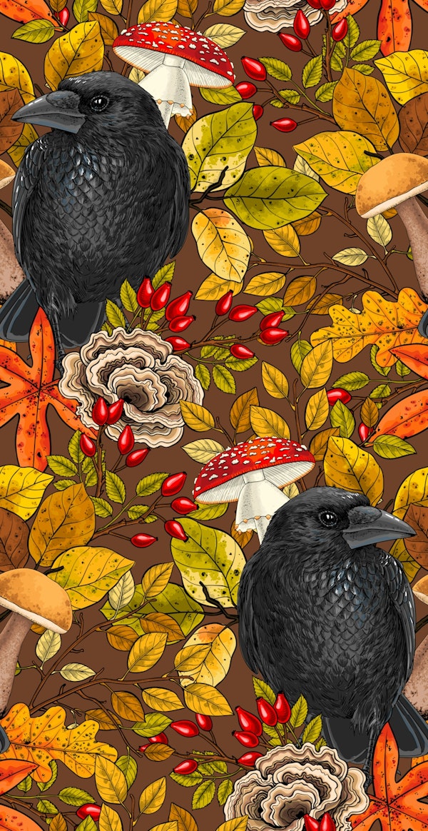 Autumn raven on brown