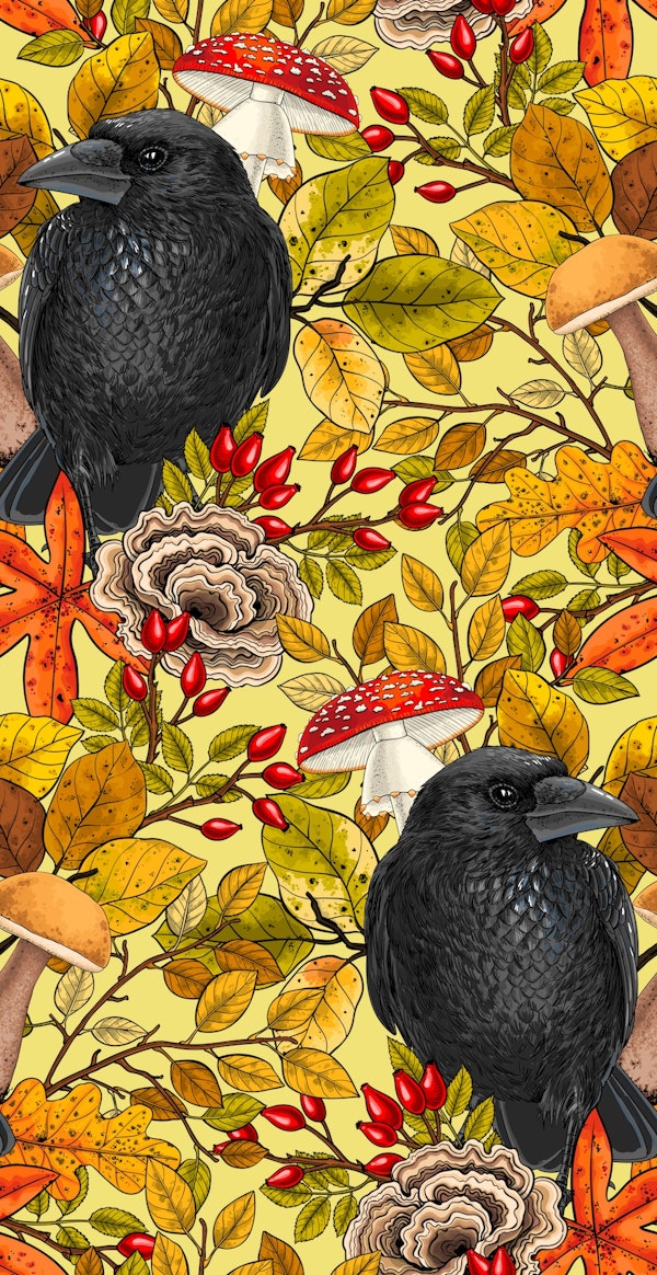 Autumn raven on yellow