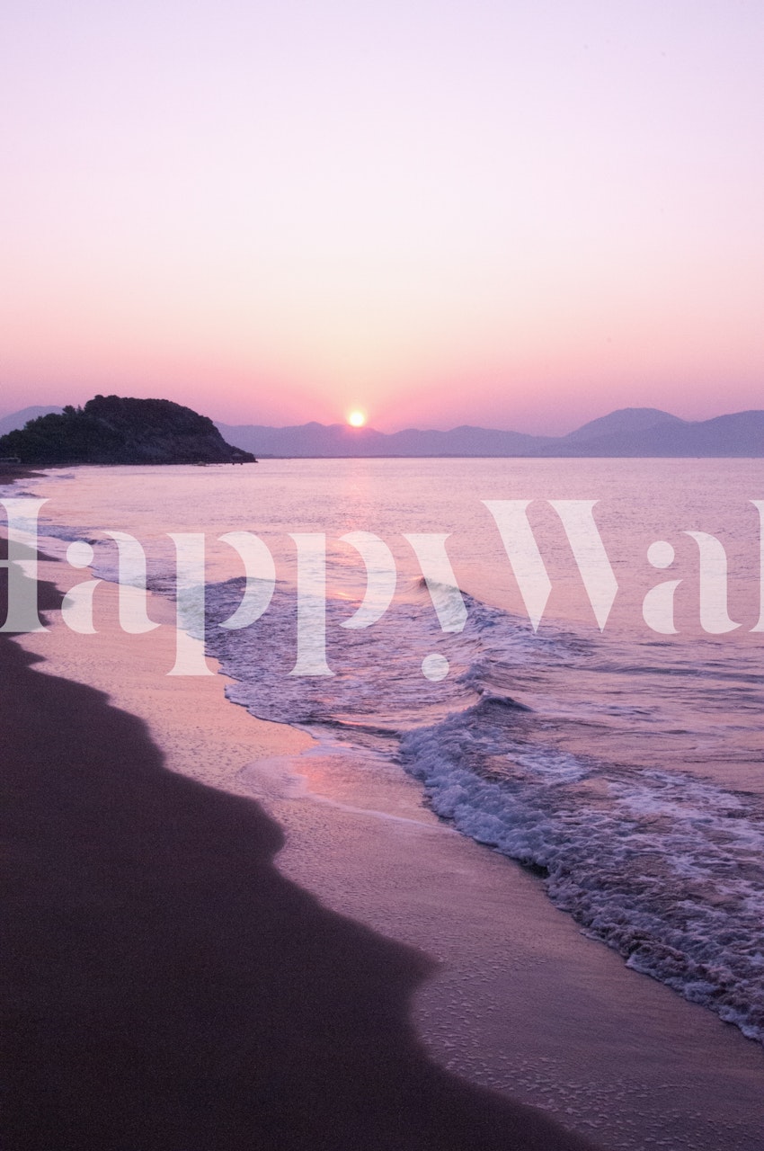 Ocean sunrise with purple hues and gentle waves wallpaper