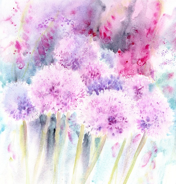 Alliums and Foxgloves Watercolour Floral