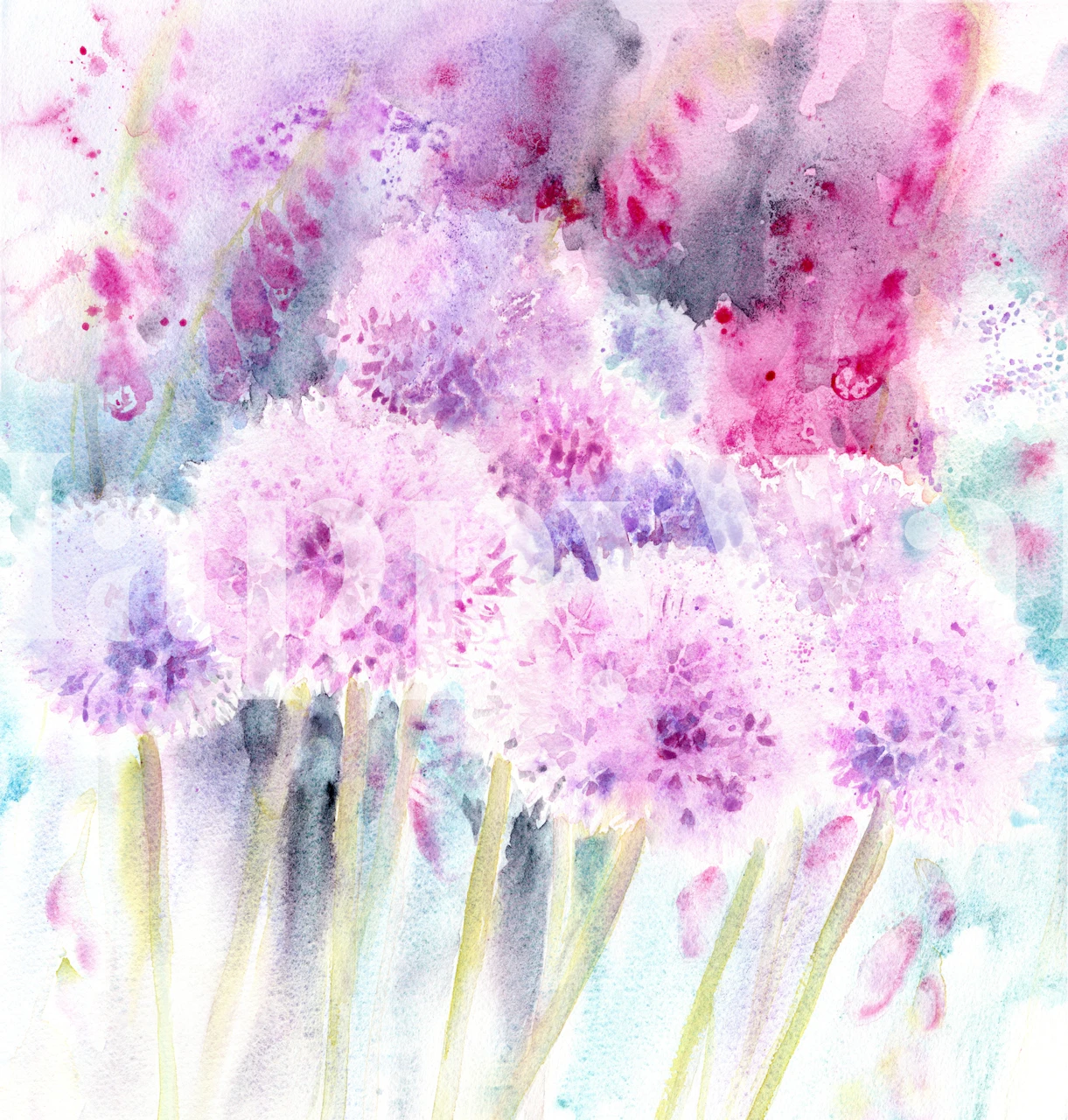 Alliums and Foxgloves Watercolour Floral wallpaper
