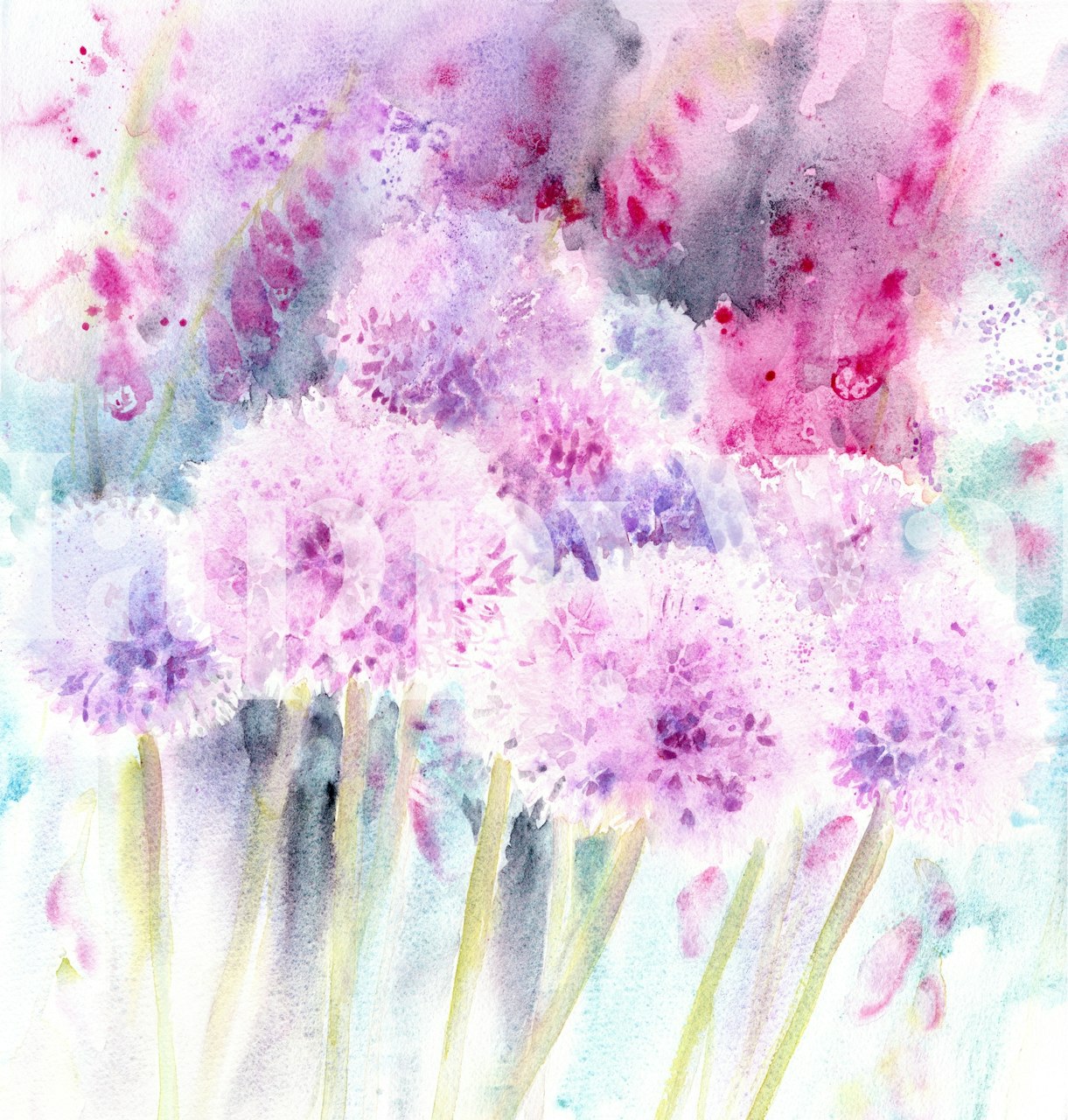 Alliums and Foxgloves Watercolour Floral papel de parede