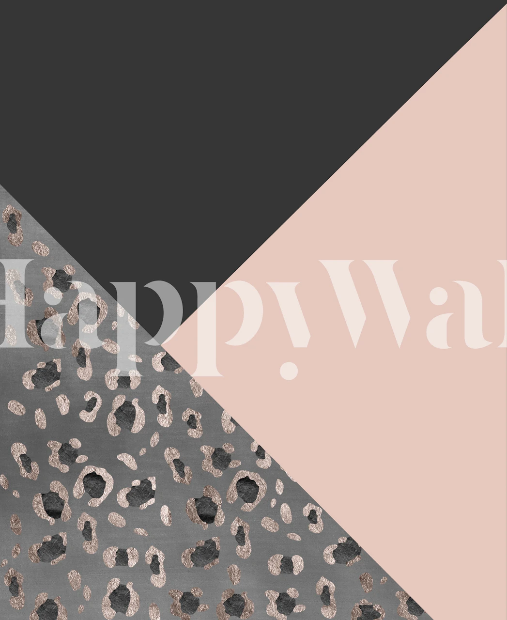 Papier peint mural à motif de taches de léopard et de formes géométriques dans les tons noir, rose et gris