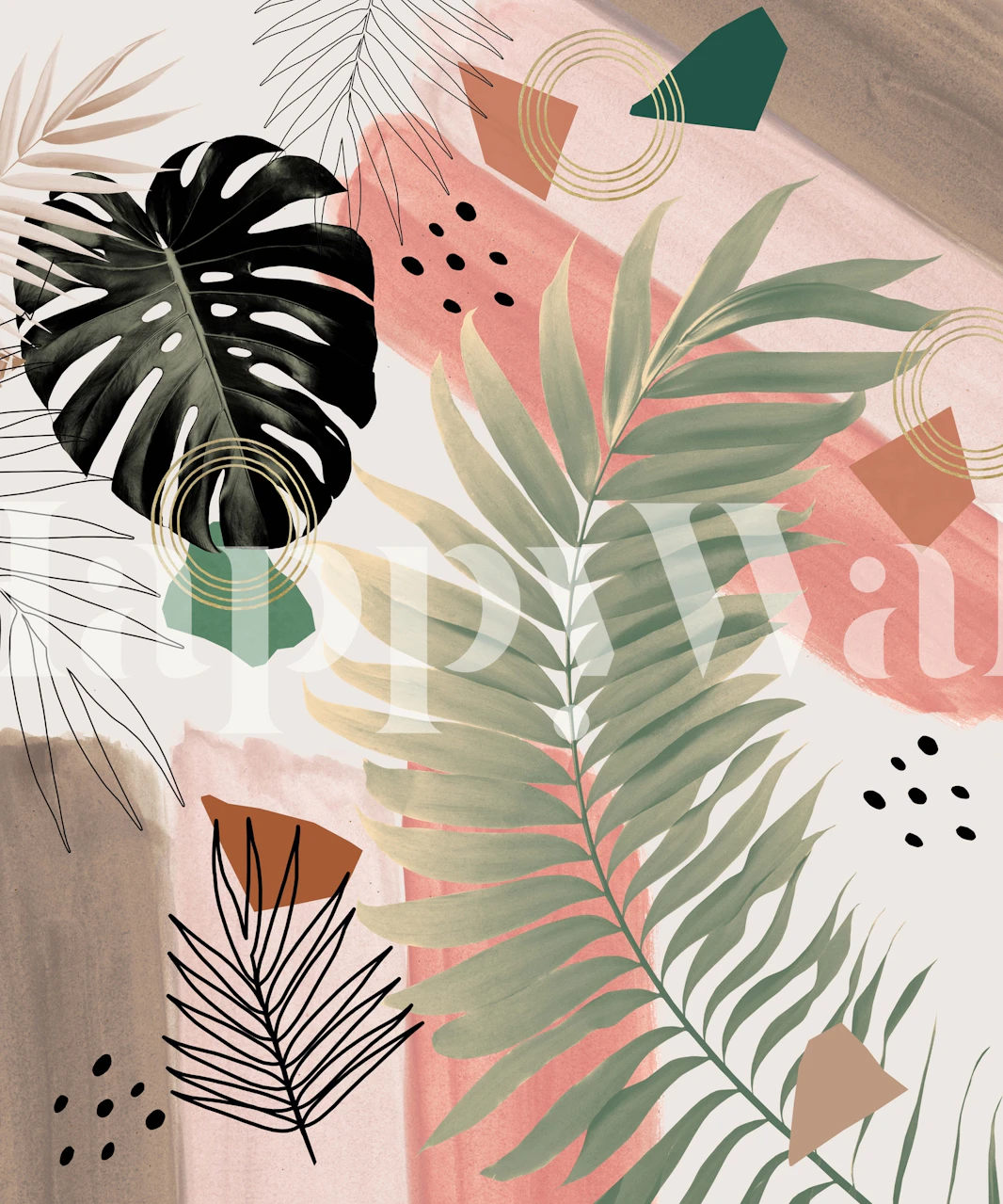 Tropical Palm Leaf Summer Glam Tapet i ett rum