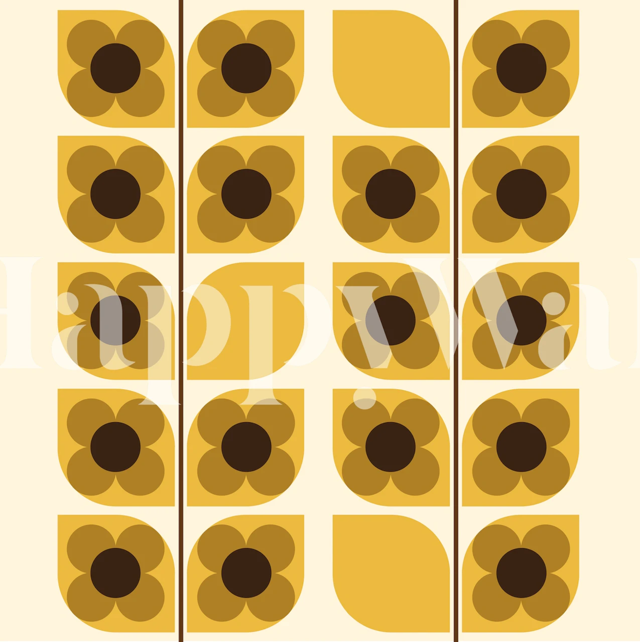 Carta da parati moderna con motivo floreale a forma di vite giallo e terra d'ombra per l'arredamento di interni