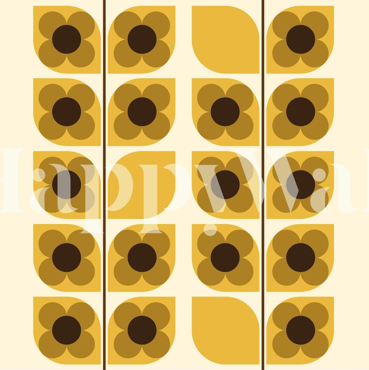 Modern yellow and umber floral vine pattern wall mural for interior decor