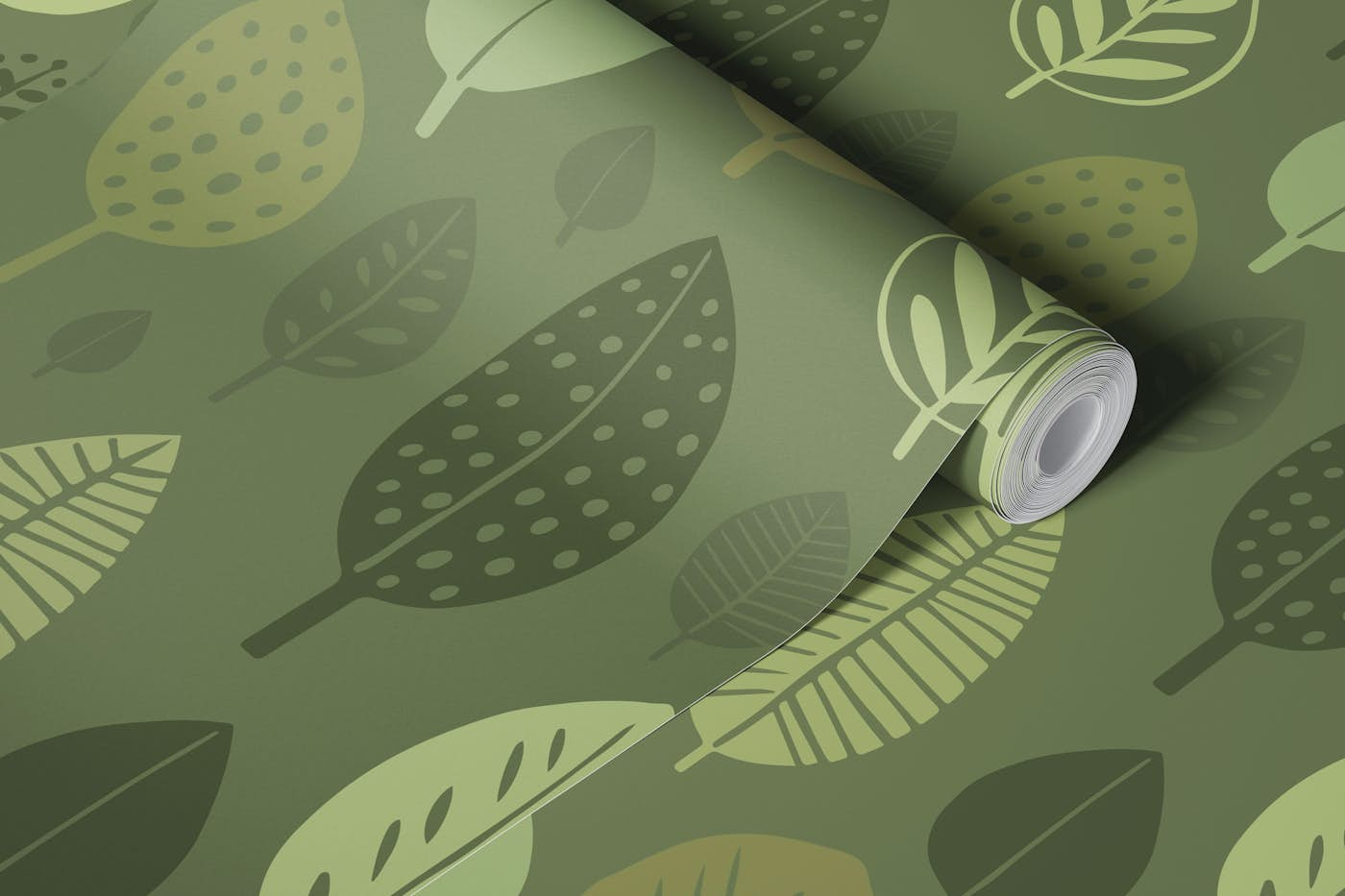 Autumn Simplicity Leaf Shape Pattern Green wallpaper roll