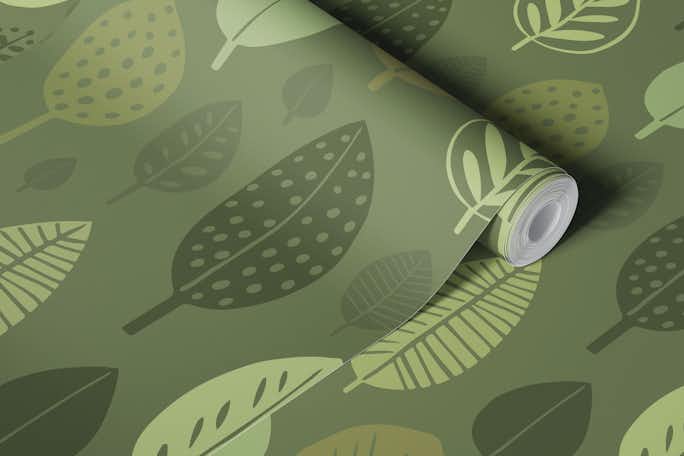 Autumn Simplicity Leaf Shape Pattern Greenwallpaper roll