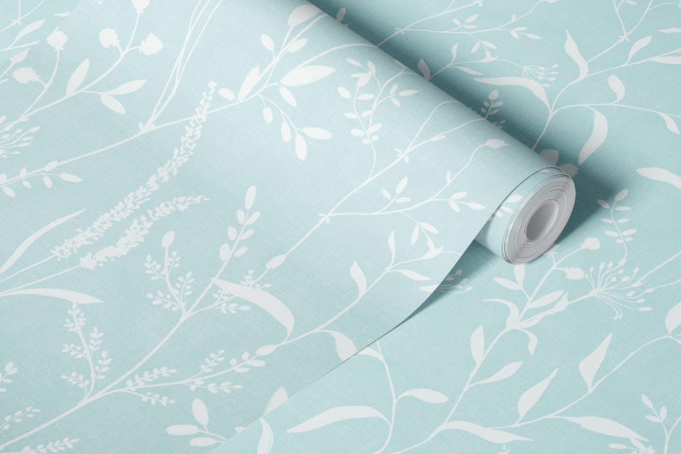 Monochrome botanicals teal wallpaper roll