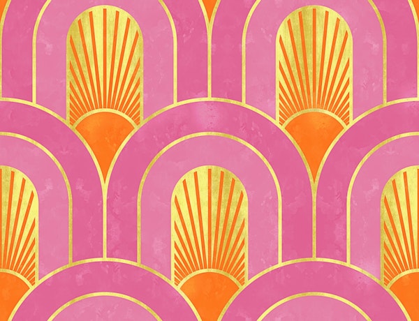 Retro Arch with Sun in Pink Orange and Gold