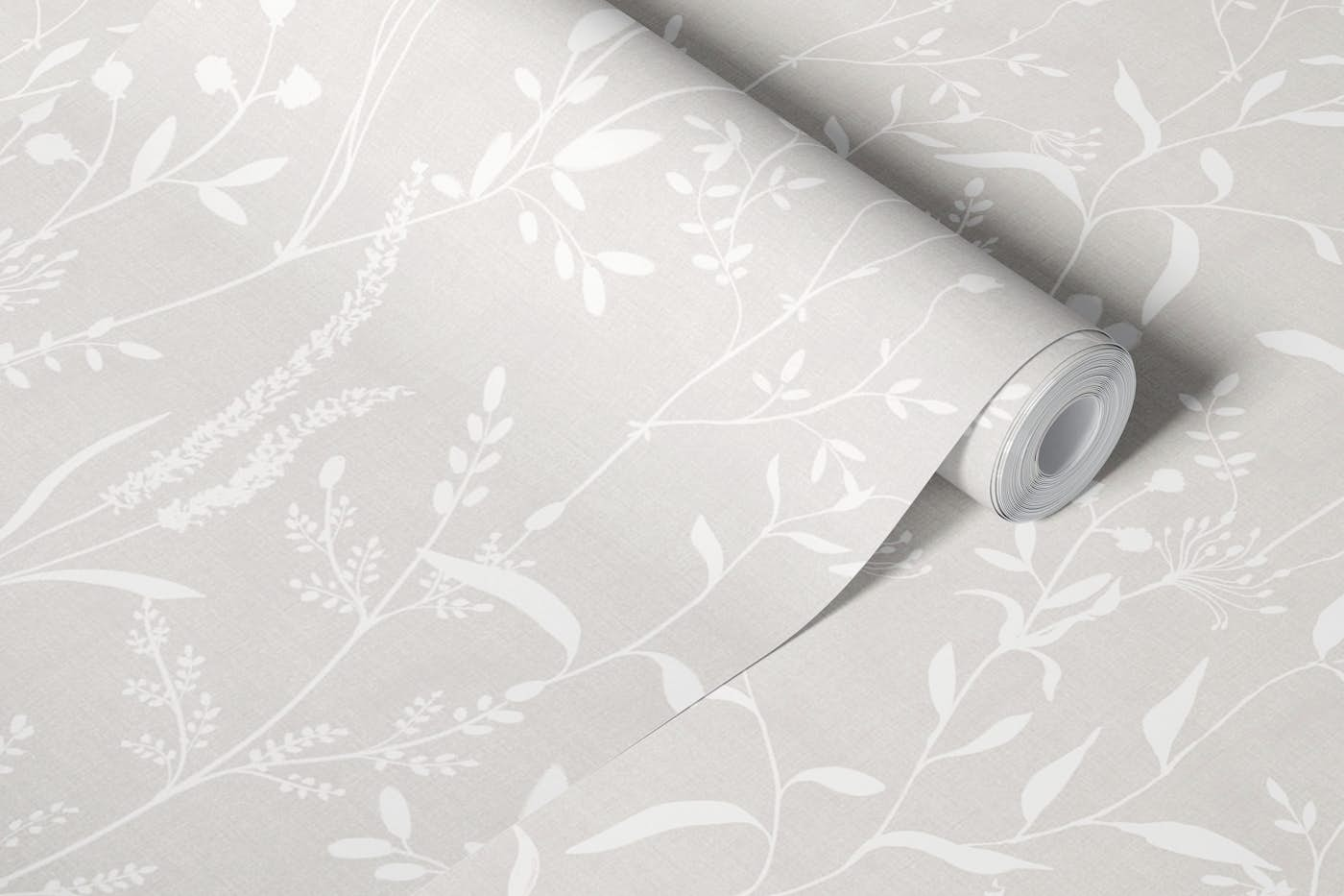 Monochrome botanicals neutral beige wallpaper roll