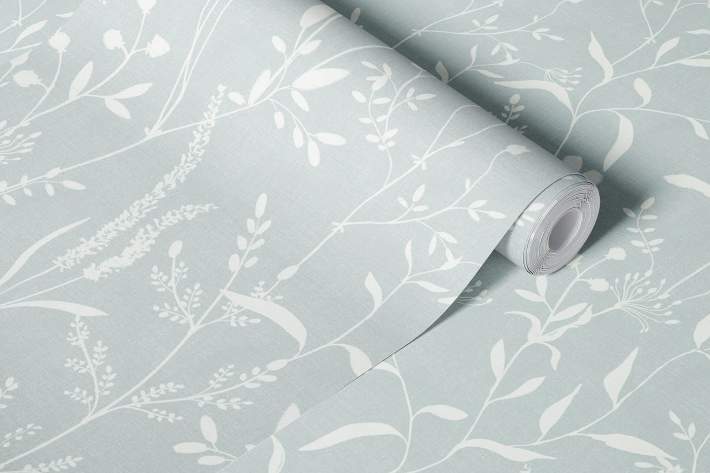 Monochrome botanicals sage green wallpaper roll