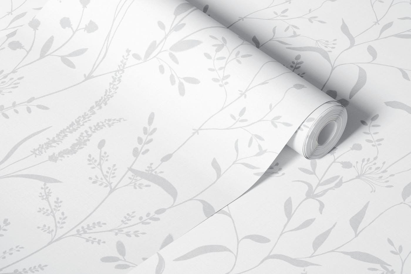 Monochrome botanicals light gray on white wallpaper roll