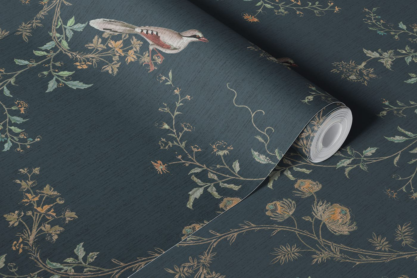 Chinoiseries night birds - green wallpaper roll