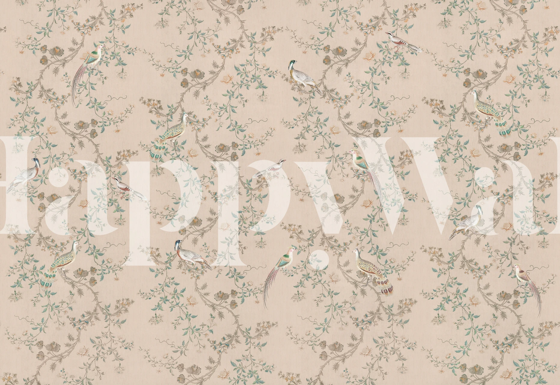 Vintage Chinoiseries Blush wallpaper displayed in a room