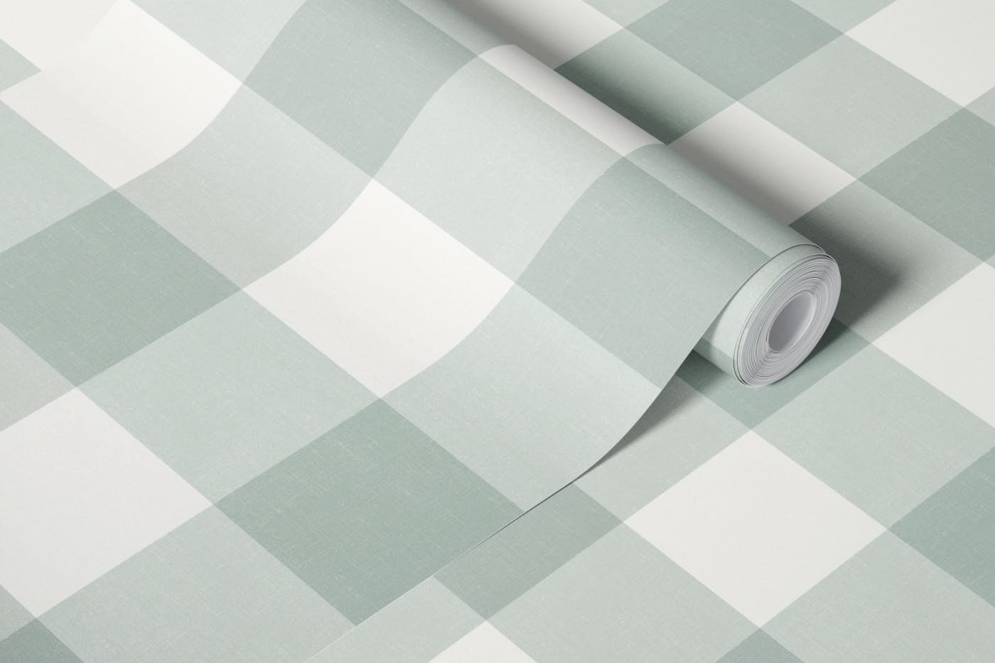 Gingham checks plaid light sage green large wallpaper roll