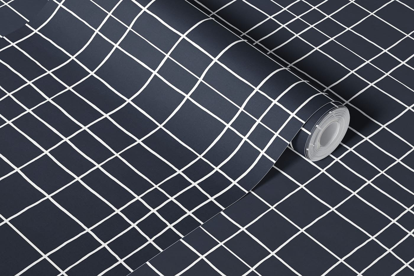 Hand-drawn grid lines white on dark gray wallpaper roll