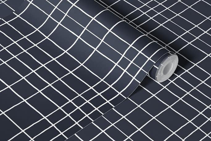 Hand-drawn grid lines white on dark graywallpaper roll