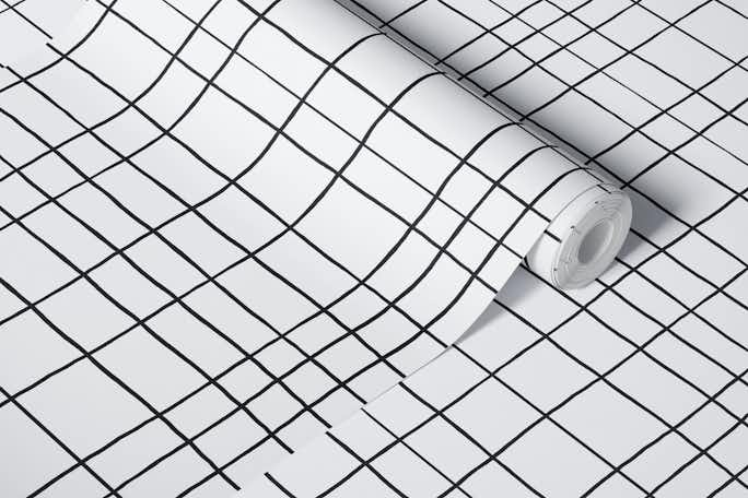 Hand-drawn grid lines dark gray on off-whitewallpaper roll