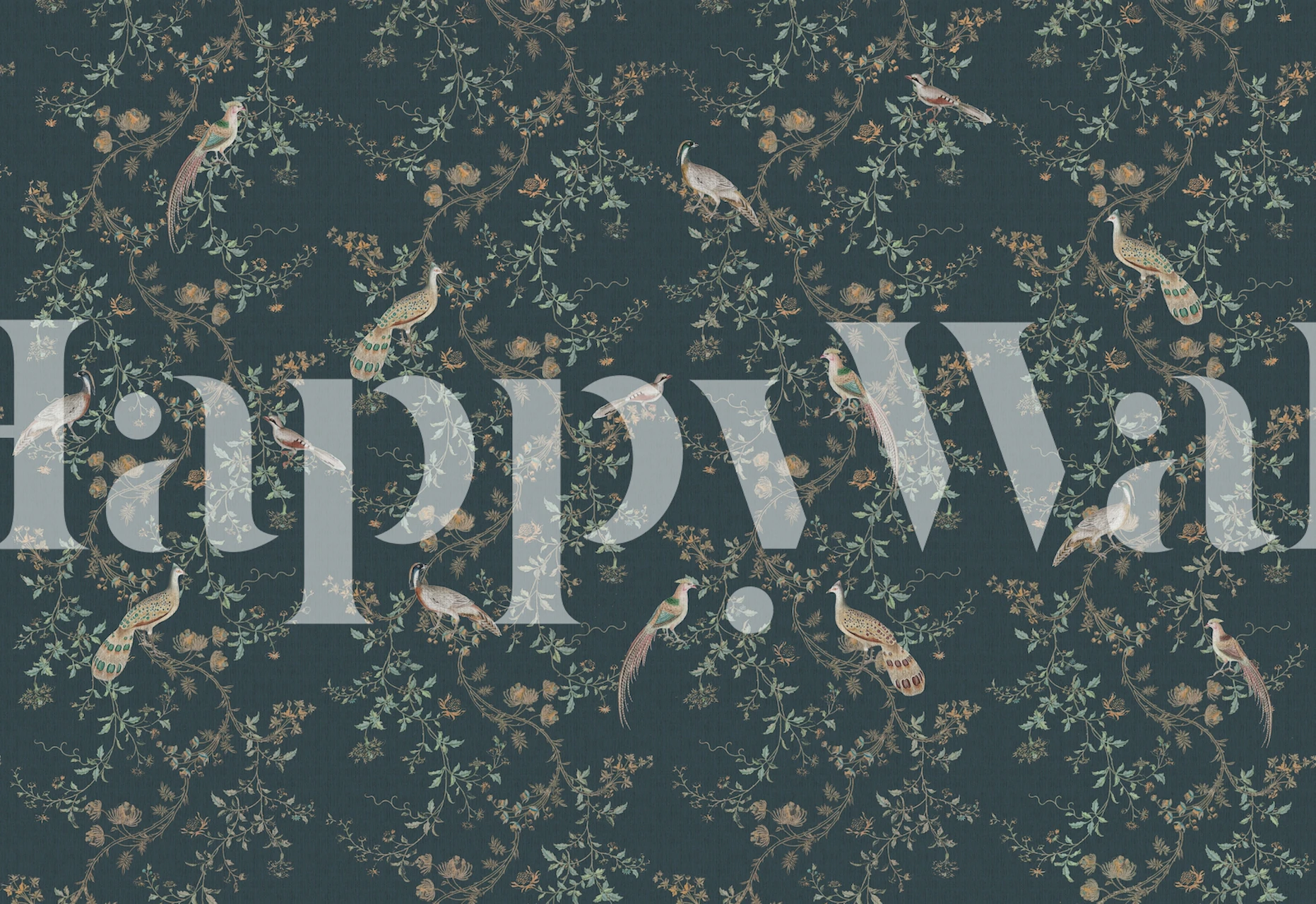 Chinoiserie birds in foliage design, multi-color wallpaper