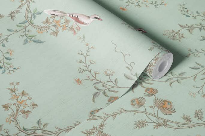 CHINOISERIES BIRDS AND TREES TEALwallpaper roll