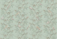 Chinoiserie birds & flowers tree - soft green behang